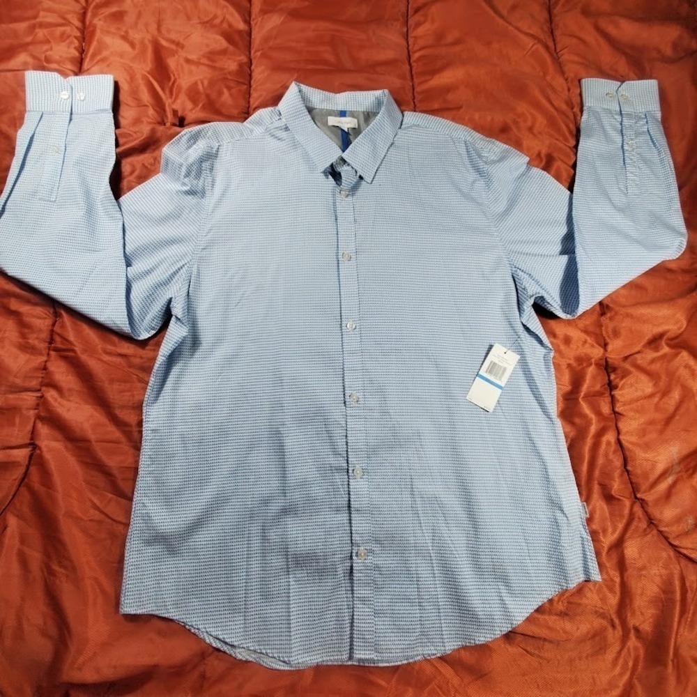 NWT Calvin Klein Men's Blue Plaid Check Dress Shirt Size XL NEW MSRP: $79.50